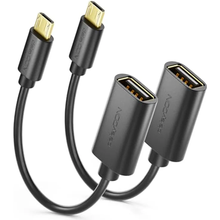 deleyCON 20cm USB 2.0 High Speed OTG Adapterkabel, 2 Stück, USB-A zu Micro-USB B, kompatibel mit Galaxy S7/S6/S5/Note 5/4/3, Schwarz – Bild 1