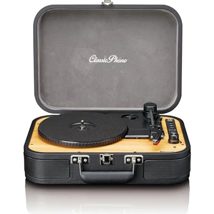 Lenco Classic Phono TT-116 Bluetooth-Plattenspieler mit 3 Geschwindigkeiten - 33, 45 und 78 U/min - Vintage-Vinyl-Plattenspieler - RCA-Ausgang - Stereo Lautsprecher - schwarz