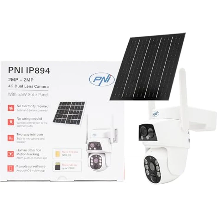 PNI IP894 GSM 4G PTZ Videoüberwachungskamera, Dual Lens 2MP + 2MP, 5.5W Solarpanel, 8000mAh Akku – Bild 2