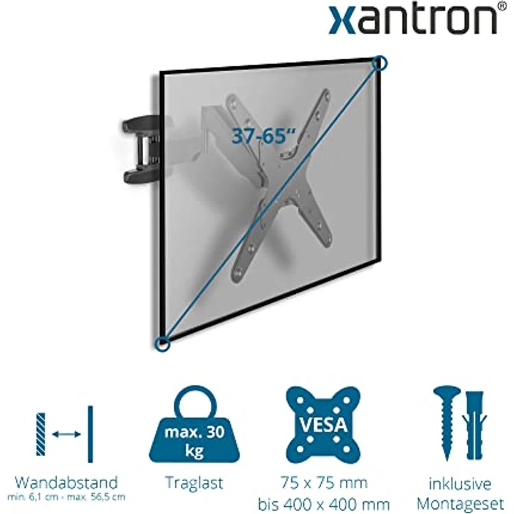 Xantron® ERGOLINE-440B Wandhalterung Fernseher Schwenkbar Neigbar/TV Halterung 23-55 Zoll/Höhenverstellbare TV Wandhalterung/Fernseher Schwenkarm mit geringem Wandabstand - inkl. Montagematerial – Bild 2