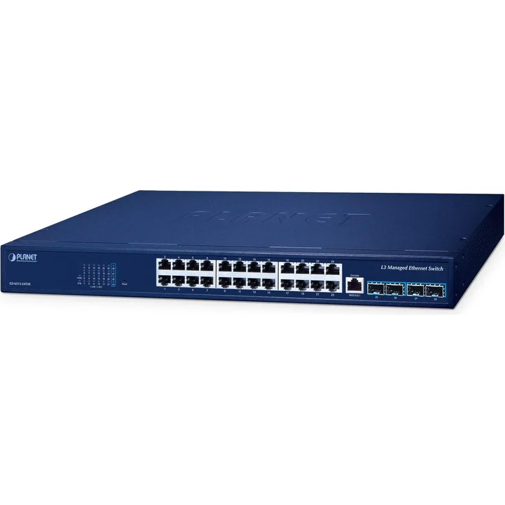 Planet GS-6311-24T4X, 24-Port Managed Ethernet Switch mit Layer 3, Power over Ethernet (PoE), 128 Gbit/s, Blau – Bild 1