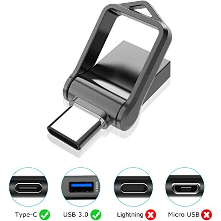 KOOTION USB Stick 32GB, 2-in-1 USB C Stick USB 3.0 OTG, wasserdicht mit Schlüsselanhänger, Schwarz – Bild 2