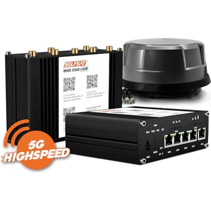 SELFSAT MWR 5560 eSIM 5G Cat 20 WLAN Router, bis 3,4 Gbps, inkl. Panorama Antenne, schwarz, für Wohnmobile und Wohnwagen – Bild 2