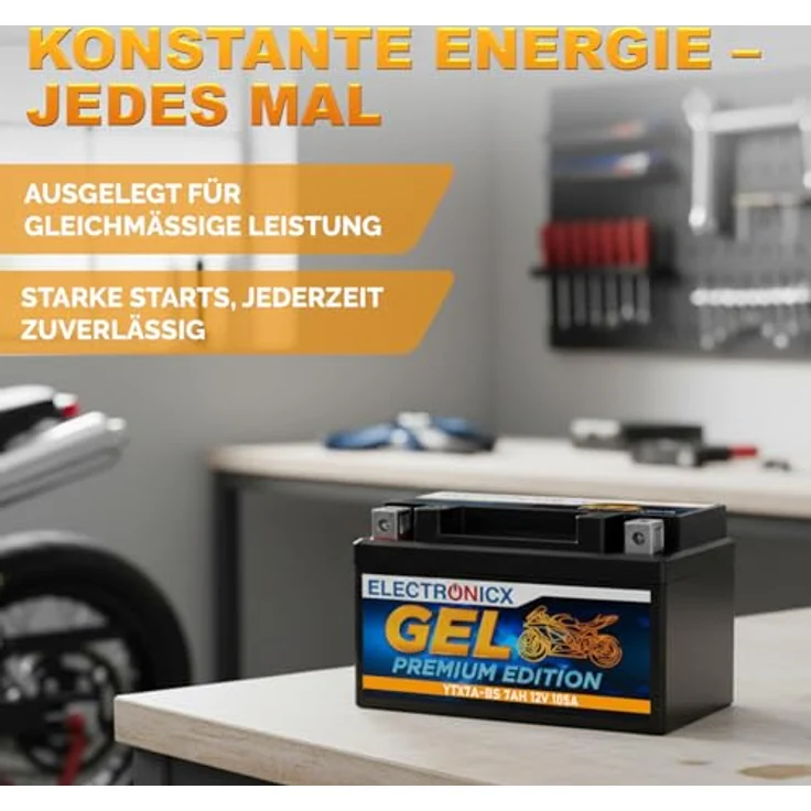 Electronicx GEL-YTX7A-BS Motorradbatterie 7Ah 12V, wartungsfrei, auslaufsicher, vibrationsfest für Motorrad, Roller, Quad und Jetski – Bild 4