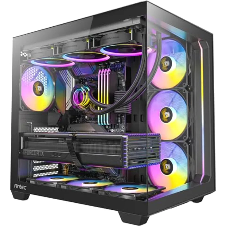 Antec Gamer C5 ARGB Midi Tower, schwarz Retail - Full-View-PC-Gehäuse mit Doppelkammer-Design und 7 vorinstallierten ARGB-PWM-Lüftern