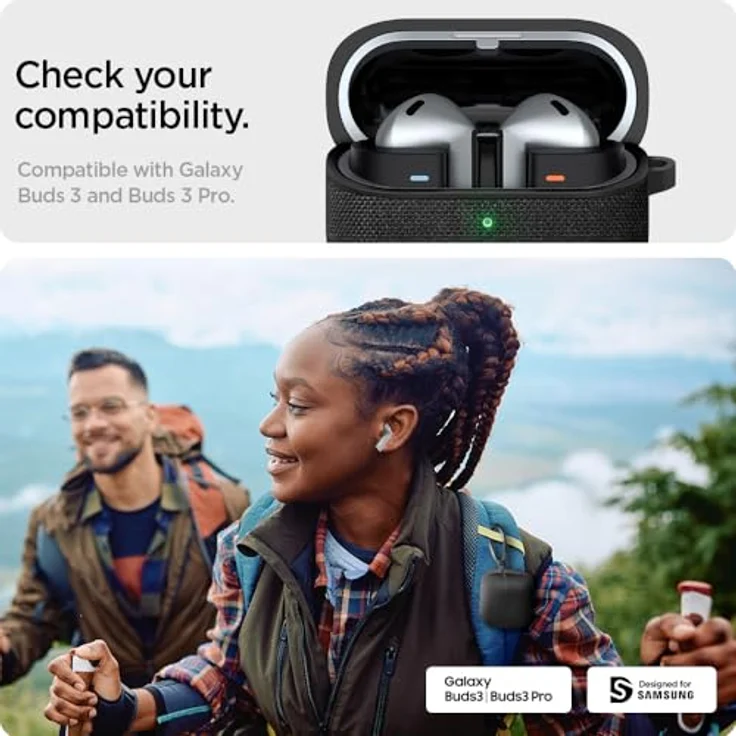 Spigen Urban Fit Hülle Kompatibel mit Samsung Galaxy Buds 3 Pro | Galaxy Buds 3 - Schwarz, Strickstoff, Kratzschutz, kabelloses Laden – Bild 2