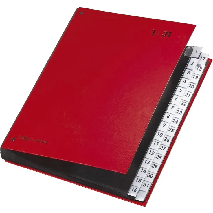 PAGNA Aktenordner Pultordner Color-Einband - Tabe 1 - 31, 32 Fächer, rot - Ideal zum Vorsortieren von Belegen Unterlagen und Informationen