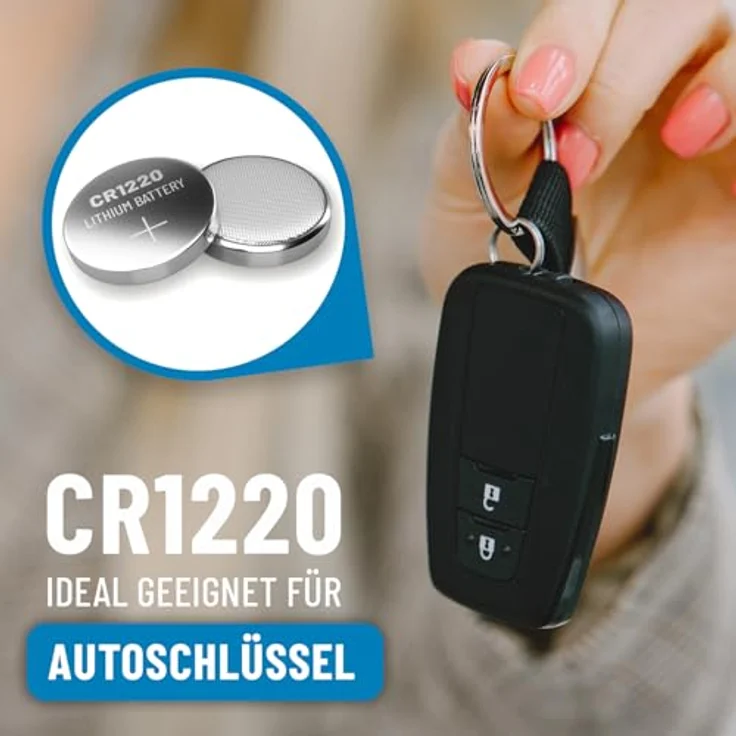 ABSINA CR1220 Knopfzelle 3V Lithium, 5er Pack - auslaufsicher, lange Haltbarkeit, perfekt für Autoschlüssel, Uhren und medizinische Geräte – Bild 2
