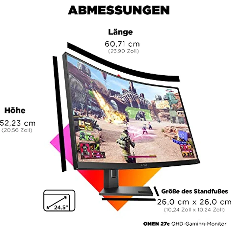 OMEN 27c Gaming Monitor - 27 Zoll Bildschirm, QHD Display, 240Hz, AMD FreeSync Premium Pro, 1 ms Reaktionszeit, HDMI 2.0, Display Port 1.4, 1x USB-C, 2x USB-A, curved, schwarz – Bild 3