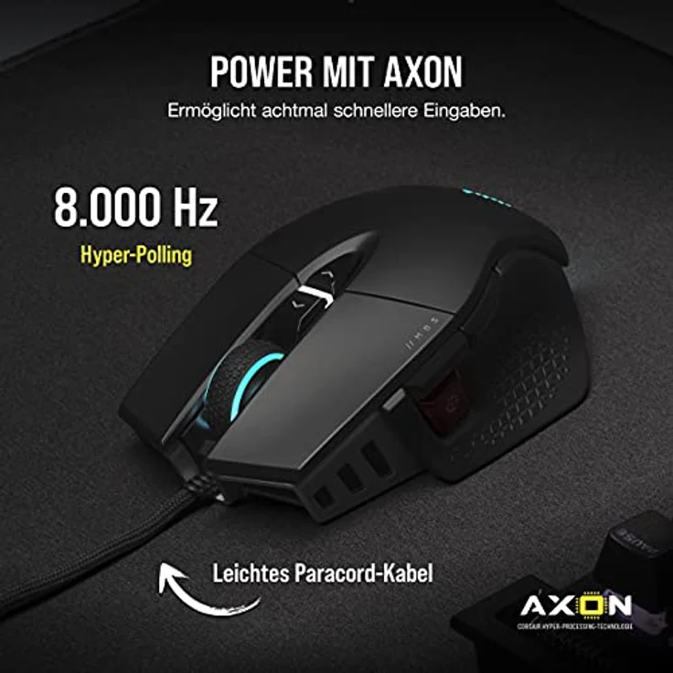 Corsair M65 RGB ULTRA, Anpassbare FPS Gaming-Maus (Optischer CORSAIR MARKSMAN-Sensor 26.000 dpi, Optische OMRON-Schalter, CORSAIR AXON Hyper-Processing-Technologie, Sensor-Fusion-Steuerung) Schwarz – Bild 3