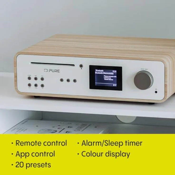 Pure Classic Stereo HiFi Music System (100W Sound, Internet Radio, DAB+/FM, Bluetooth, CD Player, USB and Spotify Connect) Cotton White/Oak, Lautsprecher mit kraftvollem Stereo-Sound – Bild 5