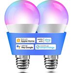 Smart Glühbirne Set 2 LED-Glühbirnen kompatibel mit HomeKit, Siri, Alexa, Google Home und SmartThings, E27 RGBWW Wi-Fi-Glühbirne, dimmbar, mehrfarbig, mit Sprachsteuerung und Fernbedienung