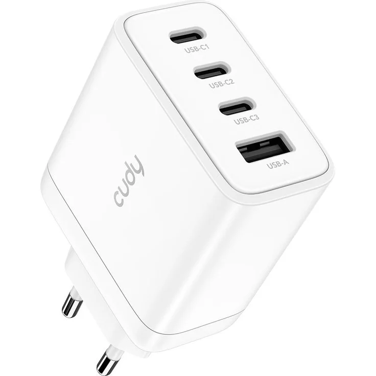 Cudy CH70, 65 W GaN Ladegerät mit 4 Anschlüssen, USB-C und USB-A, für Laptops, Smartphones und Tablets, Weiß, Schnellladung
