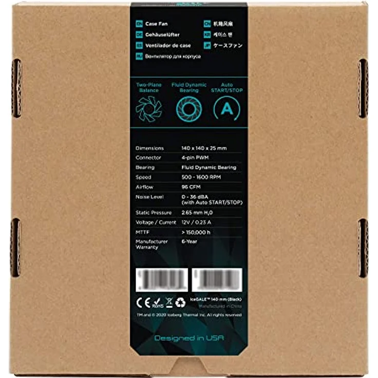Iceberg Thermal IceGALE 140 mm PWM Premium Gehäuselüfter 2er-Pack, Schwarz – Bild 5