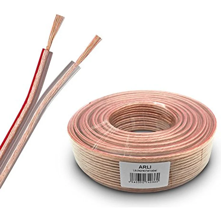 Lautsprecherkabel 25m 2x2,5 mm² Lautsprecher Kabel transparent Boxenkabel Polaritätskennzeichnung 25 m 2 x 2,5mm CCA Kupfer Boxen ARLI – Bild 1