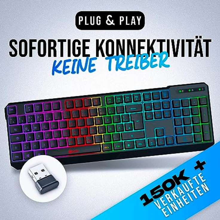 KLIM Chroma Wireless Gaming Tastatur Schwarz - Kabellos DEUTSCH QWERTZ - Ergonomisch, Wasserdicht, Leise - RGB Beleuchtung - NEU 2024 – Bild 2