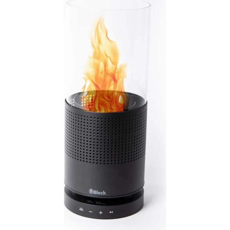 Block The Flame Tischfeuer und Bluetooth Lautsprecher, 2x 100 Watt Musikleistung, schwarz