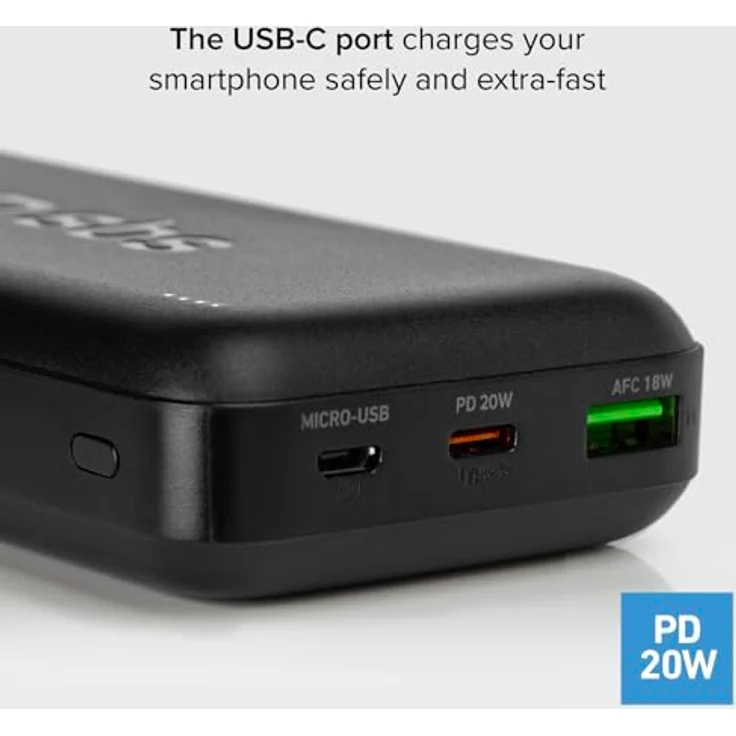 SBS PowerBank 20K Fast, 20.000 mAh Power Delivery, Schnellladung 20 W, Adaptive Fast Charge (AFC), USB-C, USB-A, Status-LED, schwarz – Bild 5