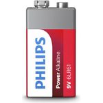 Philips Power Alkaline 6LR61P1B/05, 9V Einwegbatterie, Alkali, rot/silber/weiß, 1 Stück