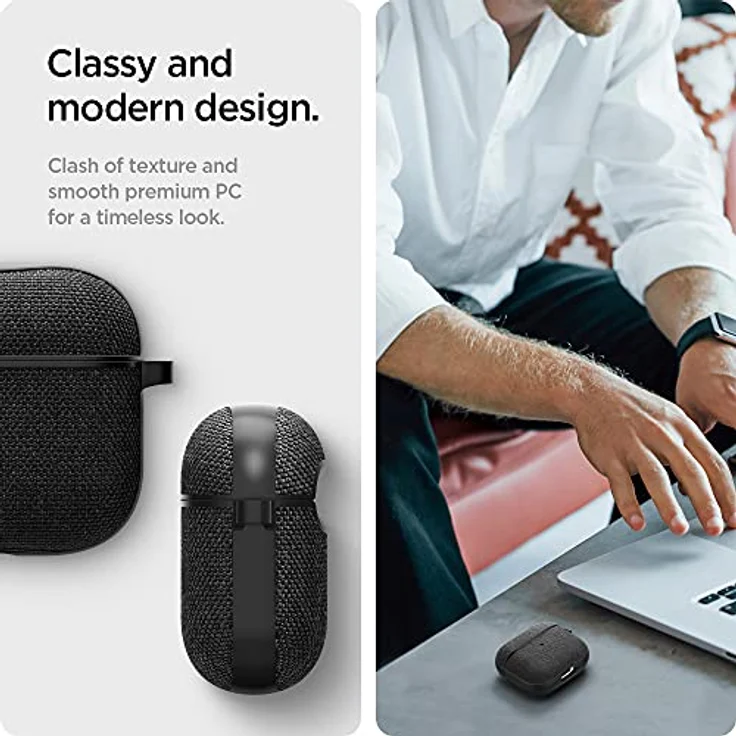 Spigen Urban Fit Hülle Case kompatibel mit Airpods 3 Generation 2021 - Schwarz - Minimaler Look mit hochwertigem Strickstoff und PC-Futter – Bild 4