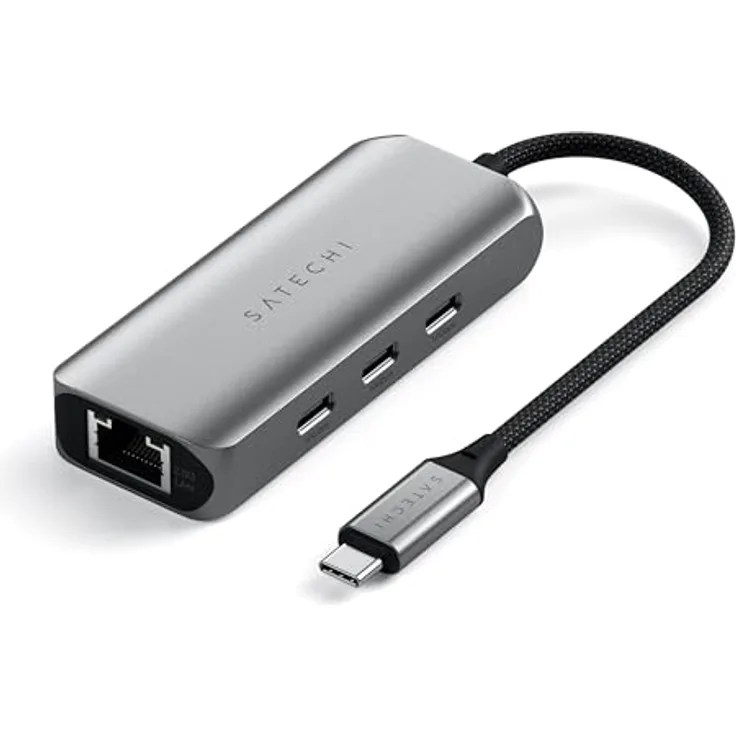 SATECHI USB-C Ethernet Adapter 2,5 Gigabit, 4-in-1 USB-C Netzwerkadapter mit erhöhter Geschwindigkeit, inklusive 3 USB-C 3.2 Ports - Aluminiumgehäuse, für Mac, iPad, Windows, Android, Chrome