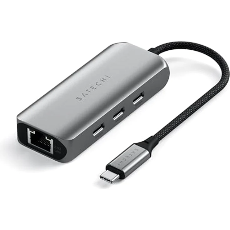 SATECHI USB-C Ethernet Adapter 2,5 Gigabit, 4-in-1 USB-C Netzwerkadapter mit erhöhter Geschwindigkeit, inklusive 3 USB-C 3.2 Ports - Aluminiumgehäuse, für Mac, iPad, Windows, Android, Chrome – Bild 1