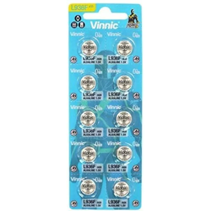 Vinnic BOTON Alkaline AG9 L936F LR45, 10er Blisterpackung für Langzeitnutzung