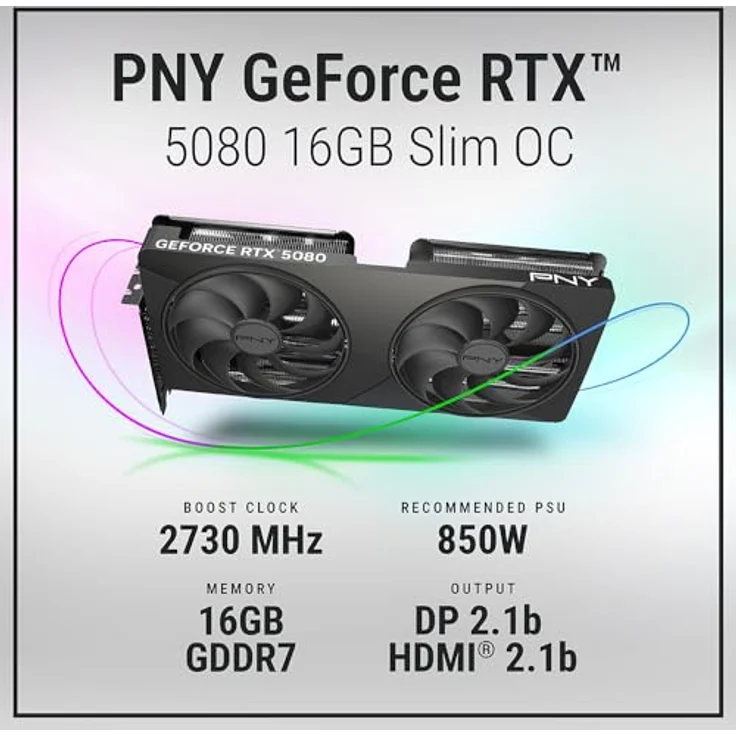 PNY NVIDIA GeForce RTX™ 5080 Slim, Dual-Lüfter OC-Grafikkarte mit NVIDIA Blackwell-Architektur und 120-mm-Kühlung – Bild 2