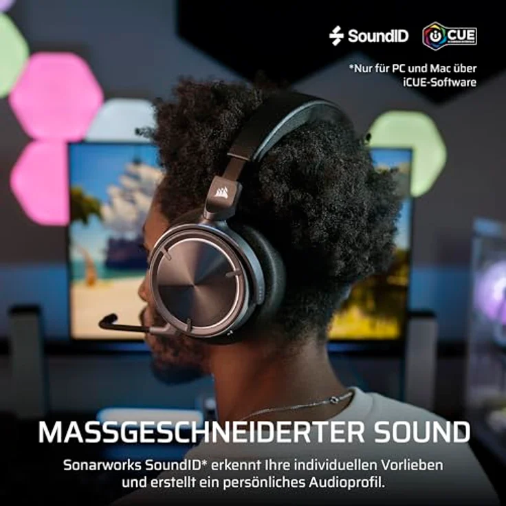 Corsair Virtuoso MAX Wireless Gaming-Headset mit Bluetooth – Dolby Atmos, SoundID, Aktive Geräuschunterdrückung, Mikrofon in Rundfunkqualität, Graphene-Treiber, für PC, Mac, PS5, PS4 – Kohlenstoff – Bild 5