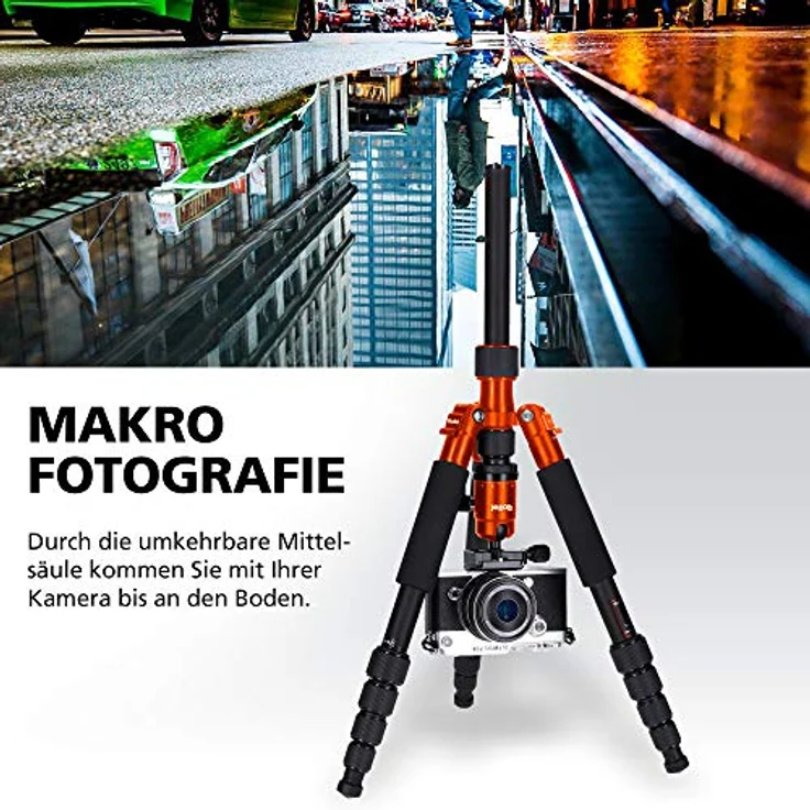 Rollei Compact Traveler No I Aluminium I Orange I Leichtes-Reisestativ I Foto-Stativ mit geringem Packmaß I Kugelkopf und Stativtasche – Bild 2