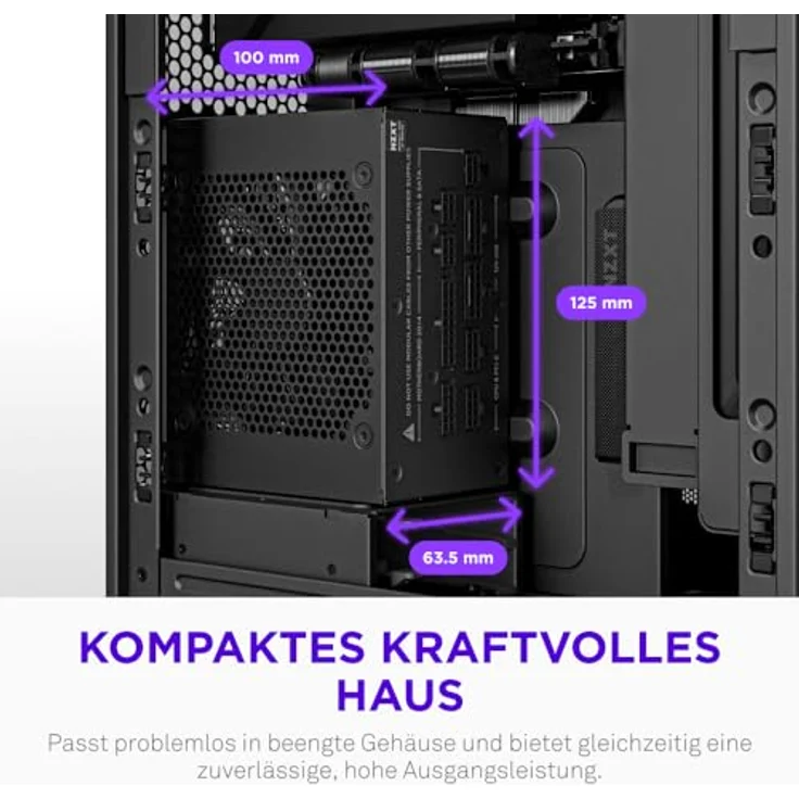 NZXT C850 SFX Gold, 850-Watt SFX-ATX-3.1-Netzteil, 80 Plus Gold, Cybenetics Platinum, vollmodular, PCIe 5.1, 600 W 12 V, 2x6 Anschlüsse, japanische Kondensatoren, schwarz – Bild 3