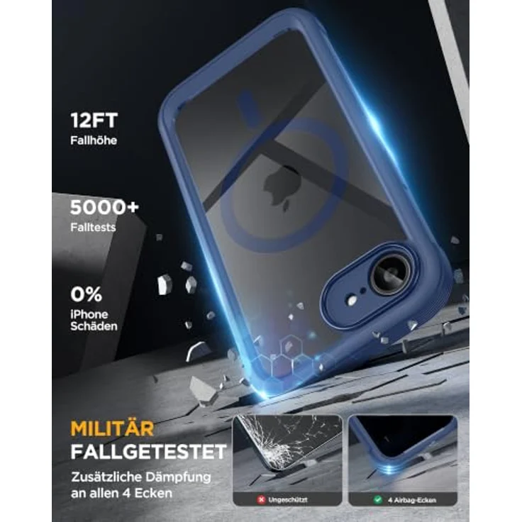 Miracase Sichtschutz Hülle für iPhone 17e / iPhone 16e mit integriertem Anti-Spy Gehärtet Glas, Stoßfest und Kratzfest, MagSafe-kompatibel, Blau – Bild 4