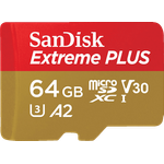 SanDisk Elite Extreme® PLUS Micro-SDXC Speicherkarte, 64 GB, 200 MB/s, A2-Klasse, temperaturbeständig, wasserdicht, stoß- und röntgensicher