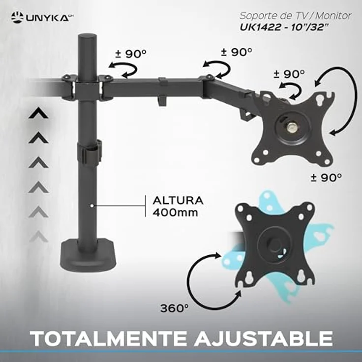 Unykach Dual-Tischhalterung UK1422 für 2 Flach- und Curved-Bildschirme (10-32 Zoll), verstellbar und drehbar, VESA max. 100 x 100 mm, bis 10 kg – Bild 3