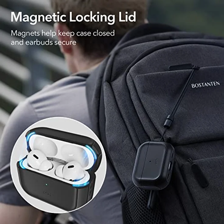 ESR AirPods Pro 2 Hülle mit HaloLock, MagSafe Ready, USB-C/Lightning Kabel, Hybrid Sturzschutz, Schwarz – Bild 4
