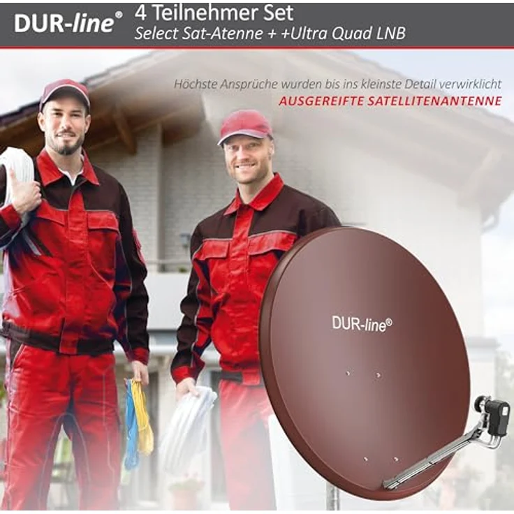 DUR-line 4 Teilnehmer Set - Qualitäts-Alu-Satelliten-Komplettanlage - Select 85/90cm Spiegel/Schüssel Rot + Quad LNB - für 4 Receiver/TV [Neuste Technik, DVB-S2, 4K, 3D] – Bild 10