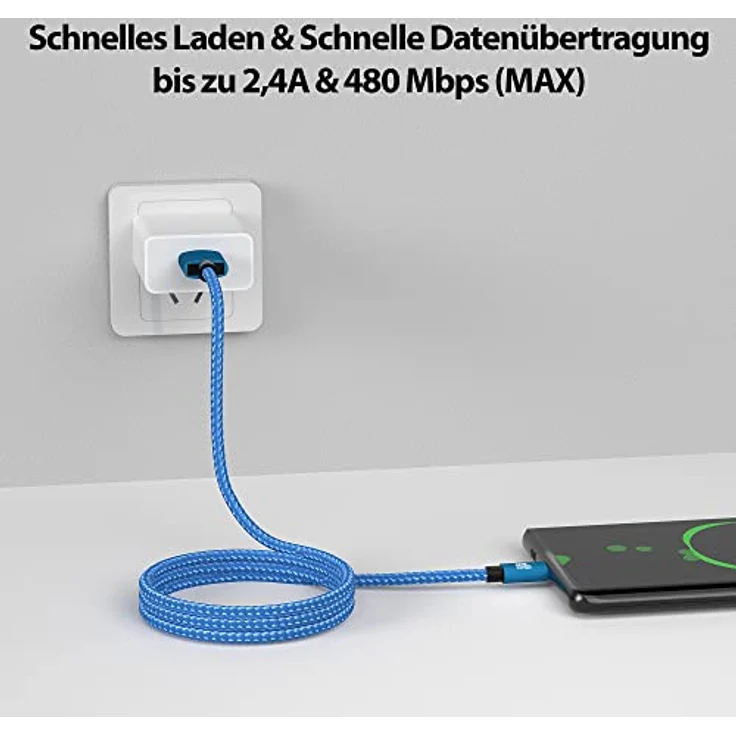 JAMEGA – 2m Premium Micro USB Kabel | Nylon geflochtenes USB Ladekabel Datenkabel für Micro USB Geräte kompatibel mit Samsung, HTC, Huawei, Sony, Nokia, Kindle, PS4 XBOX Controller – Blau – Bild 2