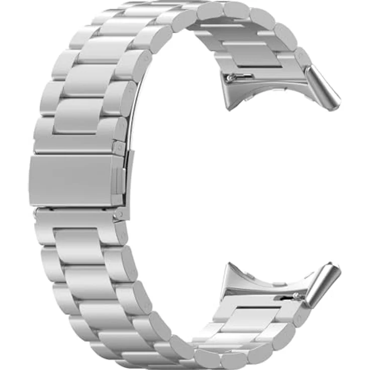 Wigento Edelstahl-Smartwatch-Armband für Google Pixel Watch 5 / 4 / 3 45mm, verstellbare Länge, silbernes Design mit Faltverschluss – Bild 3