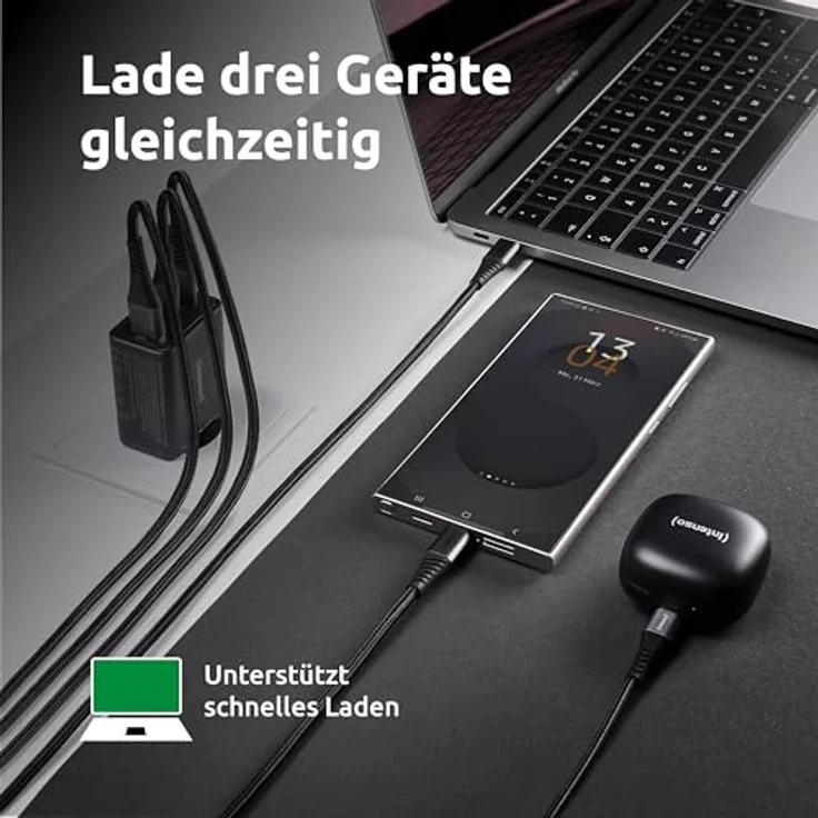 Intenso W65ACC GaN USB Ladegerät 65 W, 1x USB-A, 2x USB-C®, schwarz, energieeffizient und kompakt mit USB Power Delivery (USB-PD) – Bild 3