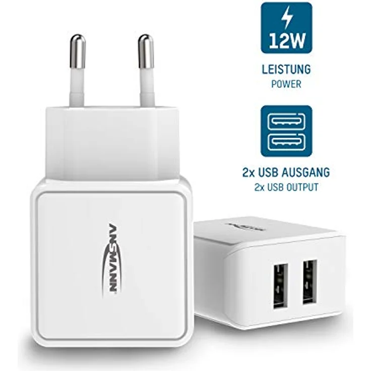 ANSMANN 2-Port Dual USB Ladegerät 2.4A - USB Charger mit Smart-IC Ladesteuerung, Netzteil besonders geeignet für iPhone, Samsung Galaxy, Huawei, Xiaomi, Tablet, GoPro, e-Book Reader, etc. – Bild 2