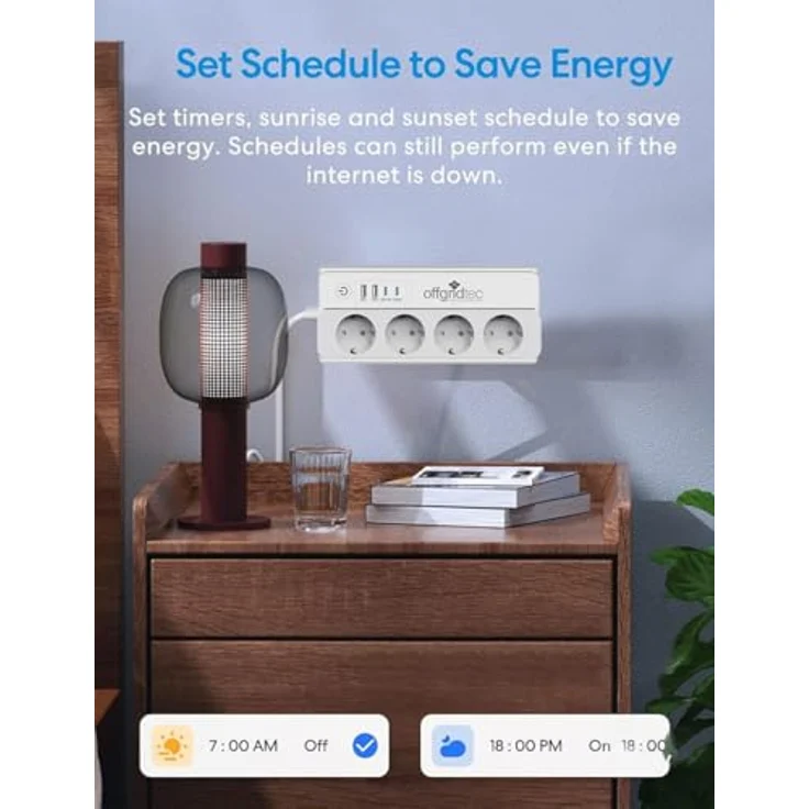 Offgridtec Smart WiFi Steckdosenleiste, 4 Steckdosen + 2 USB-A & 2 USB-C, App-gesteuert, Echtzeit-Energieüberwachung, Alexa/Google-kompatibel, 16A/3680W, 1,5 m Kabel – Bild 5