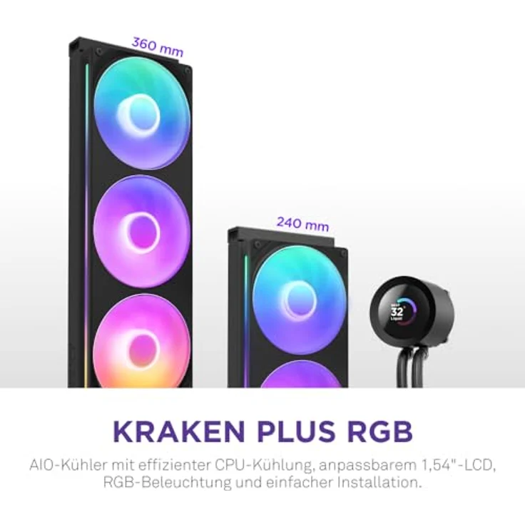 NZXT Kraken Plus RGB 240, CPU Wasserkühler mit zwei 120 mm Lüftern und anpassbarer RGB-Beleuchtung, schwarz – Bild 2