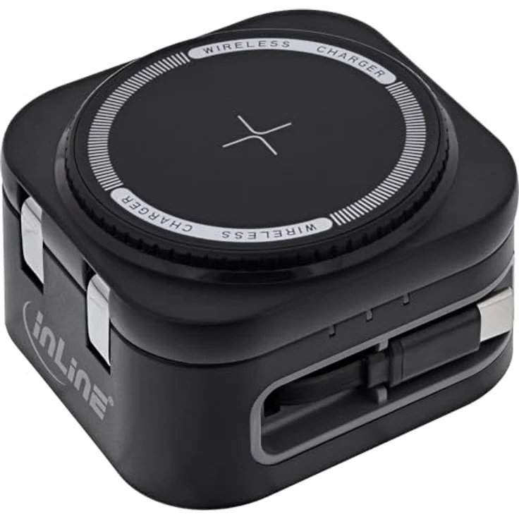InLine 3in1 Wireless Charger 33392T, MagSafe-kompatibles, faltbares Qi-Ladegerät mit 15W Schnellladung für iPhone, Apple Watch, Kopfhörer, integriertes USB-C-Kabel – Bild 3