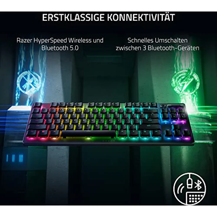 Razer DeathStalker V2 Pro Tenkeyless (Red Switch) - Kabellose Optische Low-Profile-Gaming-Tastatur (Lineare Optische Switches, HyperSpeed Wireless, Bluetooth 5.0) QWERTZ DE-Layout | Schwarz – Bild 3