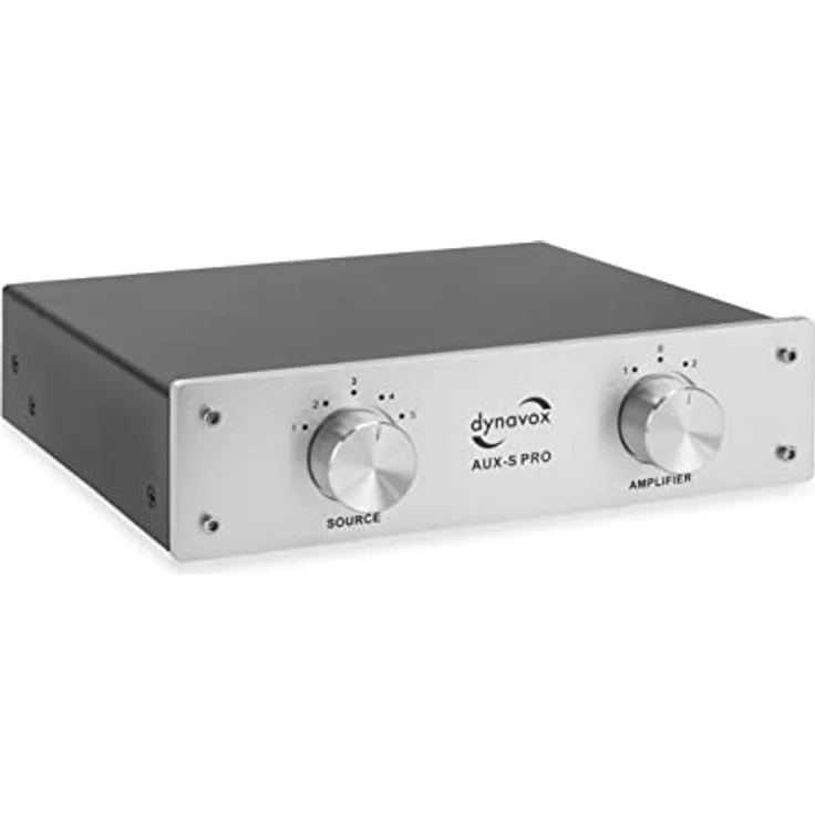 Dynavox AUX-S PRO, Eingangs-Erweiterungs-Umschalter mit 5 Cinch-Eingängen, Anschlüsse für Zwei Stereo- und Surround-Verstärker, Silber – Bild 2