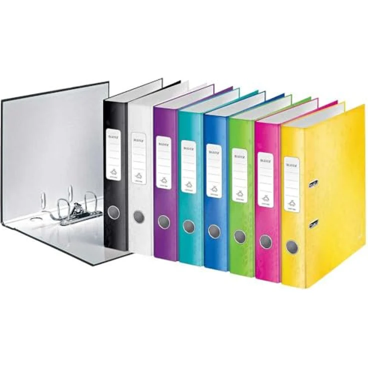 LEITZ Aktenordner 180° WOW, 10er-Set, A4 schmal, laminiert, geometrisch gemustert, blau/eisblau/pink/grün/violett/gelb – Bild 1