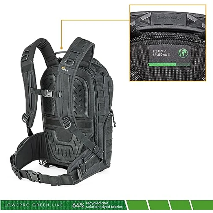 Lowepro ProTactic 350 AW II Modularer Rucksack mit recycelten Materialien, Kameratasche für Profis, Einsteckfach für Macbook Laptop bis zu 13 Zoll, Rucksack für Profi-Kameras und Drohnen, LP37176-GRL – Bild 2