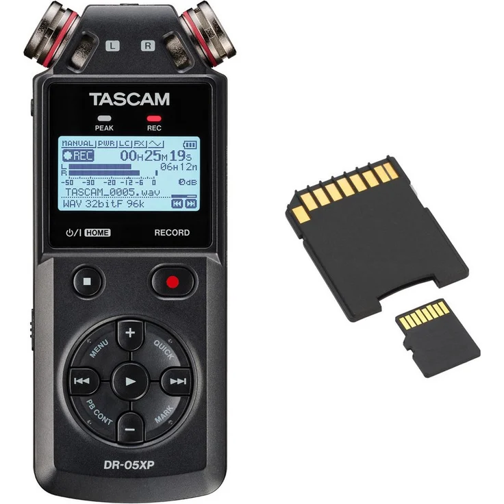 Tascam DR-05XP, tragbarer 2-Kanal Audio-Recorder mit 32-Bit-Float Aufnahmen, 125 dB SPL, USB-C und 32 GB SD-Karte