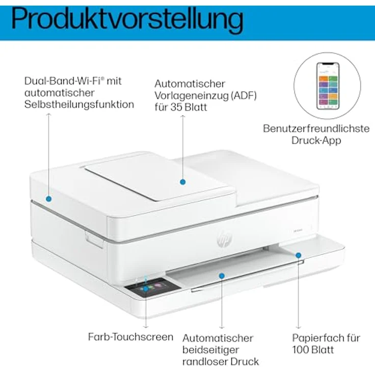 HP Envy 6530e All-in-One-Drucker, Drahtlos, HP+ , HP Instant Ink, Touchscreen, Fotodruck, 5x5 und 4x12 Panorama, Scannen an HP Cloud, Schwarz – Bild 3
