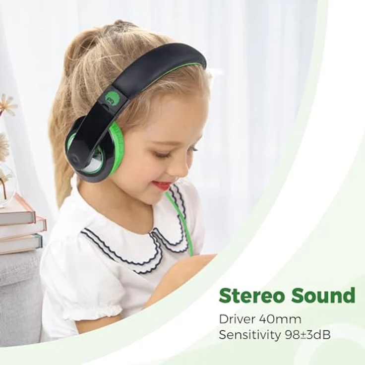ROCKPAPA Comfort Kopfhörer On Ear Wired Headphones ohne Mikrofon für Kinder-Erwachsene, Cellphones Laptop Tablet PC Computer CD DVD MP3-4 Schwarz Grün – Bild 3